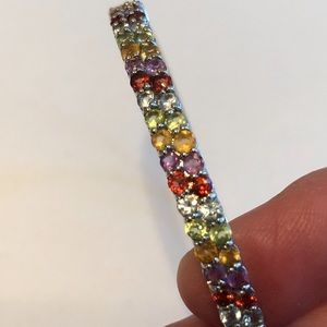 Silver bracelet with multi colored gem stones